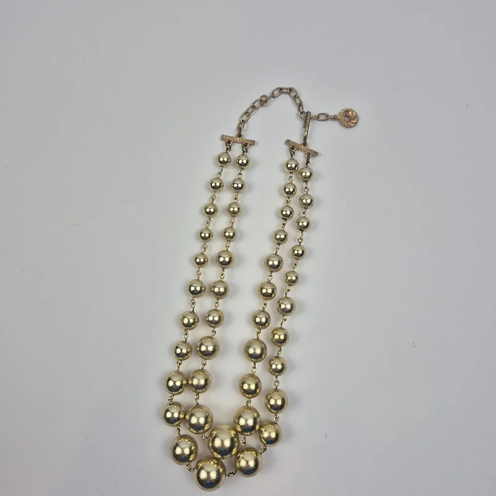 VTG 50s Lisner‎ Gold Tone Double Strand Beaded Necklace 15–18